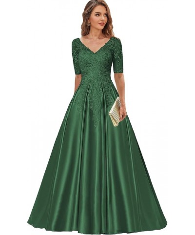 Lace Mother of The Bride Dresses for Women Long Satin Formal Dress with Sleeves V Neck Evening Party Gown Champagne $34.83 Dr...