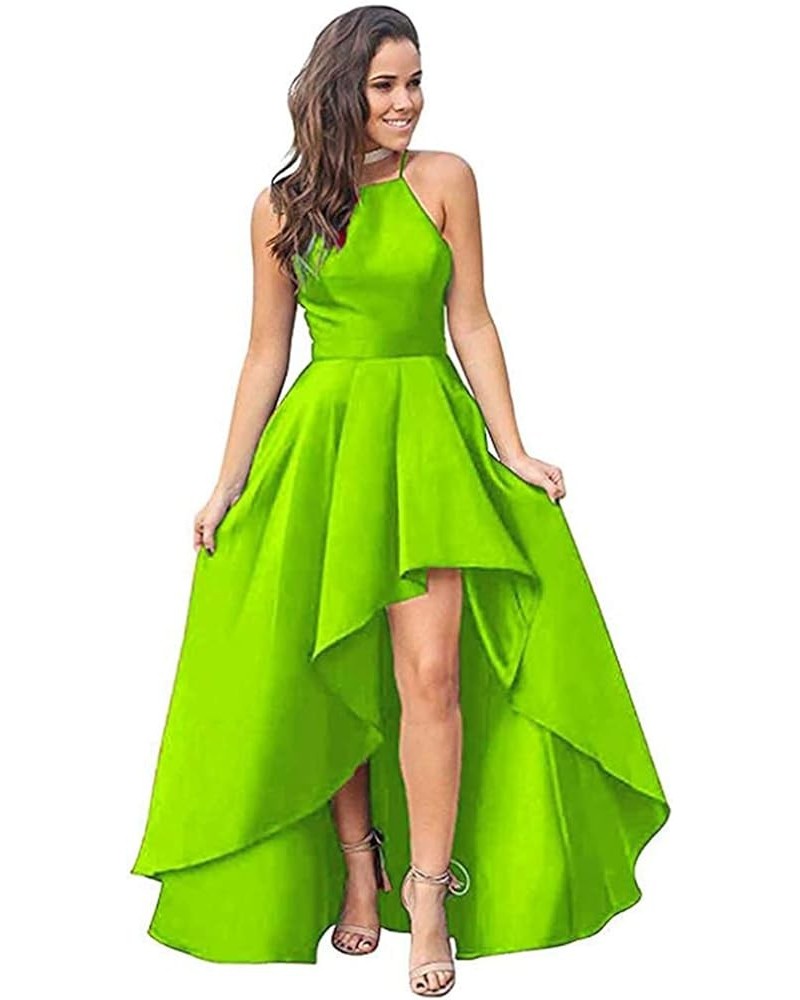 Women Halter High Low Formal Evening Party Dress Long Satin Homecoming Prom Gown Special Occasion PM009 Lime $37.79 Dresses