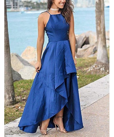 Women Halter High Low Formal Evening Party Dress Long Satin Homecoming Prom Gown Special Occasion PM009 Lime $37.79 Dresses