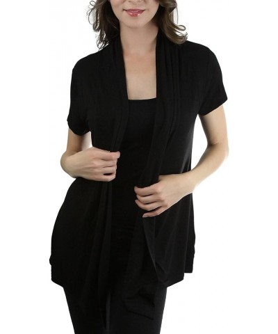 Women's Long Sleeve Open Front Lightweight Cardigan Short Sleeve - Black $10.99 Sweaters