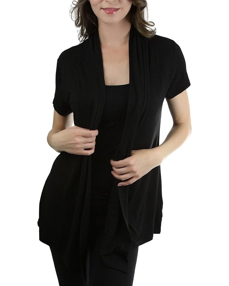 Women's Long Sleeve Open Front Lightweight Cardigan Short Sleeve - Black $10.99 Sweaters