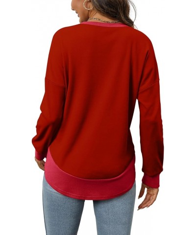 Sweatshirt for Women 2023 Color Block V Neck Shirt Long Sleeve Fashion Fall Outfits G-red $9.68 Hoodies & Sweatshirts