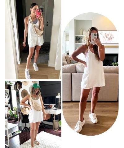 Women Athletic Mini Dresses Built-in Shorts Set Summer Sleeveless Sundress Hot Shot Mini Dress White $12.79 Dresses