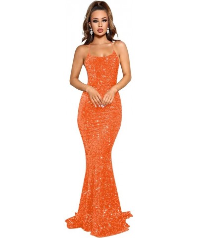 Women's V Neck Sequin Prom Dresses Long Mermaid Formal Evening Gowns with Slit A-orange $38.24 Dresses