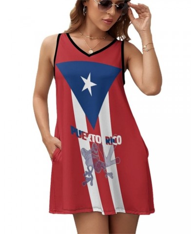 Elegant Casual Puerto Rico Flag-Frog Sleeveless Sundress for Women Girl's Summer Sun Beach 2XL $21.21 Swimsuits