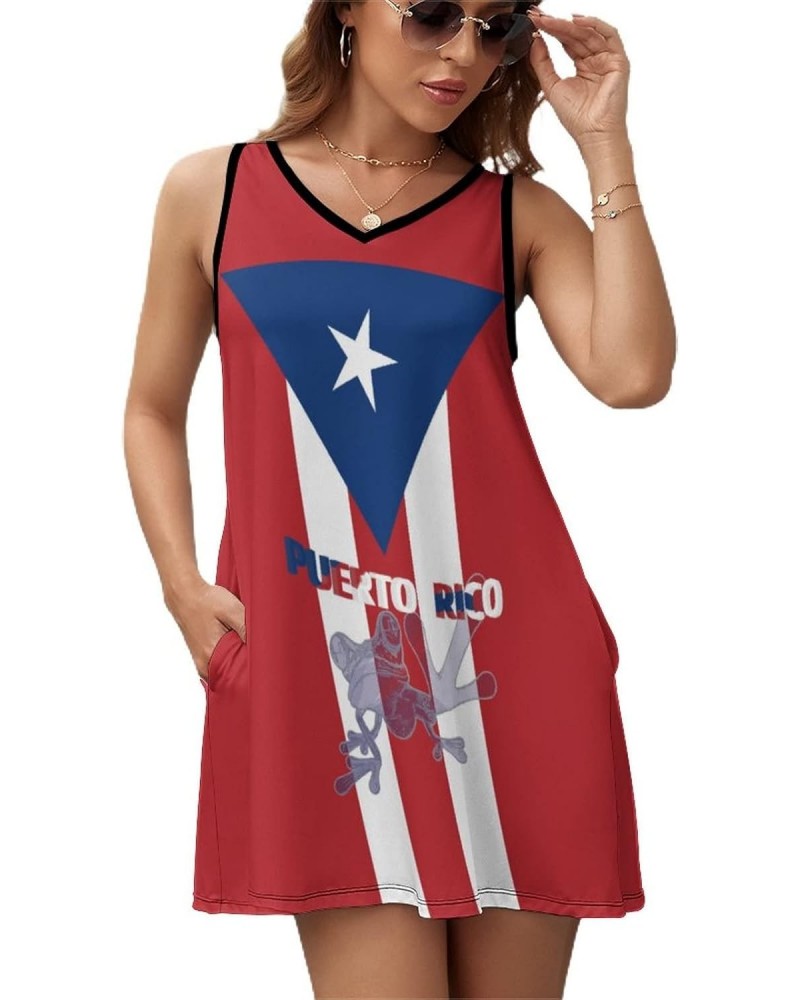 Elegant Casual Puerto Rico Flag-Frog Sleeveless Sundress for Women Girl's Summer Sun Beach 2XL $21.21 Swimsuits