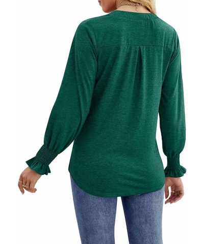 Womens Long Sleeve Tops Casual Loose V Neck Shirts Elegant Puff Sleeve Blouse A-dark Green $11.25 Tops