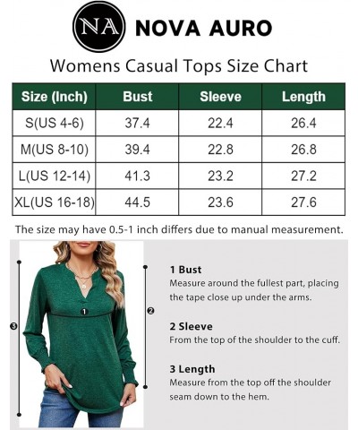 Womens Long Sleeve Tops Casual Loose V Neck Shirts Elegant Puff Sleeve Blouse A-dark Green $11.25 Tops