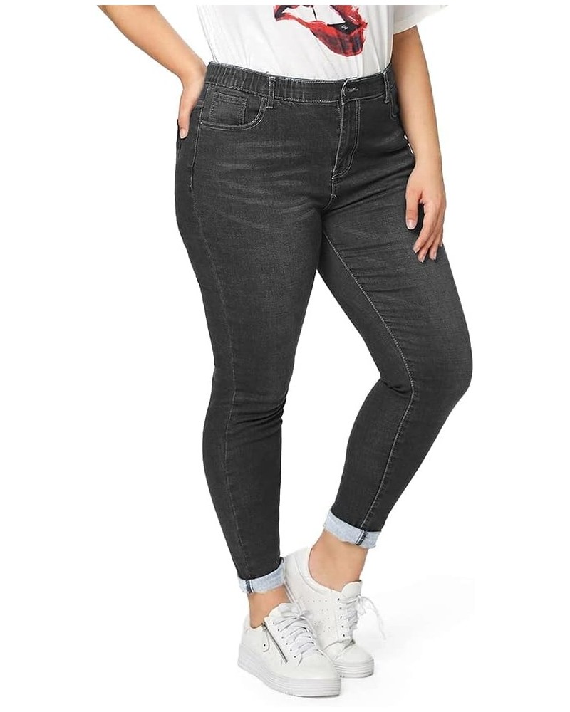 Women Plus Size Ripped Stretch Skinny Jeans, High Rise Distressed Denim Jegging Elastic Waist Black $18.48 Jeans