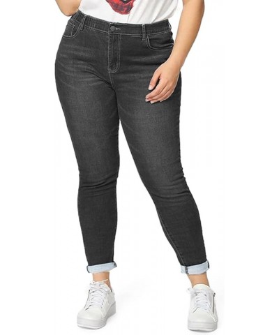 Women Plus Size Ripped Stretch Skinny Jeans, High Rise Distressed Denim Jegging Elastic Waist Black $18.48 Jeans