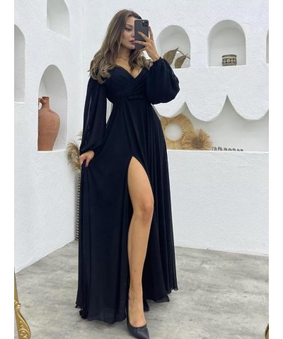 Women's Off The Shoulder Long Sleeve Chiffon Bridesmaid Dresses Long Slit Spaghetti Strap Formal Party Dress Dusty Pink $32.5...