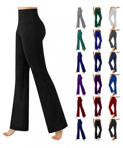 Flare Yoga Pants for Women Baggy Soft Flare Leggings with Pockets Stretch High Waisted Straight Wide Leg Lounge Pants A0005-d...