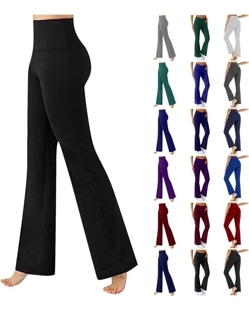 Flare Yoga Pants for Women Baggy Soft Flare Leggings with Pockets Stretch High Waisted Straight Wide Leg Lounge Pants A0005-d...