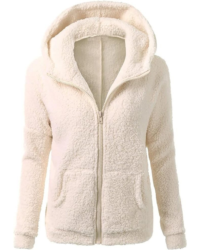 Plush Hoodie Long Sleeve Coats For Women Sweaters Solid Color Fleece Outerwear Pockets Hooded Pullover Cardigans C3-beige $6....