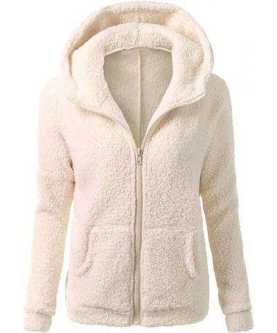 Plush Hoodie Long Sleeve Coats For Women Sweaters Solid Color Fleece Outerwear Pockets Hooded Pullover Cardigans C3-beige $6....