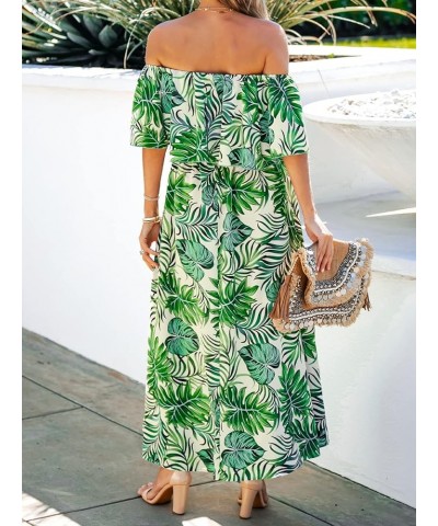 Women's Dresses for Summer A Line Dresses Off Shoulder Ruffle Maxi Tropical Printed Dress Light Green $25.91 Dresses