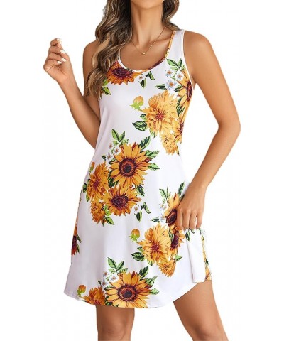 Sleepwear for Women Tank Nightgown Chemise Racerback Sleeveless Sleep Dress B-sunflower $12.15 Sleep & Lounge