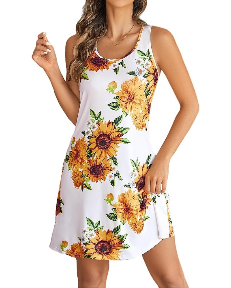 Sleepwear for Women Tank Nightgown Chemise Racerback Sleeveless Sleep Dress B-sunflower $12.15 Sleep & Lounge