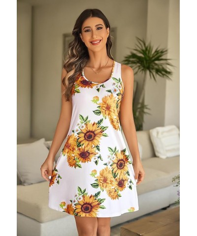 Sleepwear for Women Tank Nightgown Chemise Racerback Sleeveless Sleep Dress B-sunflower $12.15 Sleep & Lounge