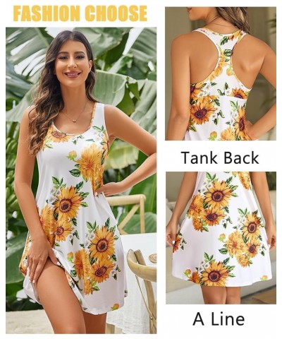 Sleepwear for Women Tank Nightgown Chemise Racerback Sleeveless Sleep Dress B-sunflower $12.15 Sleep & Lounge