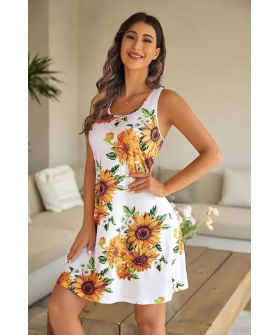 Sleepwear for Women Tank Nightgown Chemise Racerback Sleeveless Sleep Dress B-sunflower $12.15 Sleep & Lounge