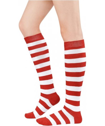 Women's Knee High Socks Athletic Thin Stripes Tube Socks High Stockings Outdoor Sport Socks 1 Pack Christmas Red White Stripe...