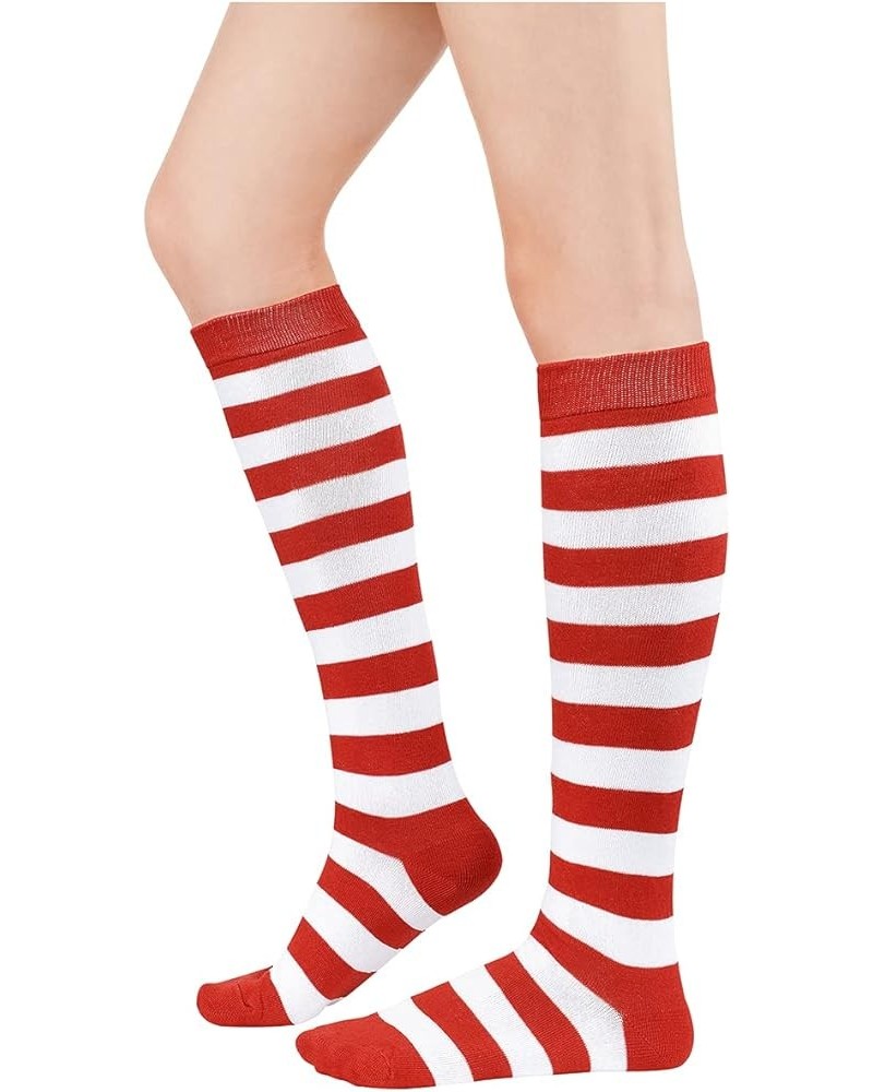 Women's Knee High Socks Athletic Thin Stripes Tube Socks High Stockings Outdoor Sport Socks 1 Pack Christmas Red White Stripe...