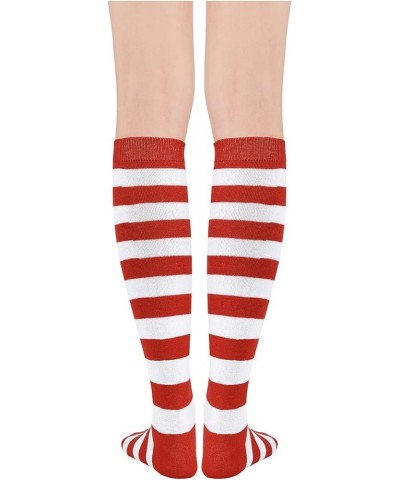 Women's Knee High Socks Athletic Thin Stripes Tube Socks High Stockings Outdoor Sport Socks 1 Pack Christmas Red White Stripe...