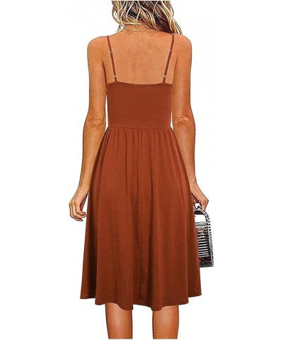 Women V Neck Spaghetti Strap Dress Sleeveless Pleated A Line Midi Dress 2024 Summer Casual Cocktail Beach Dress A1-orange $8....