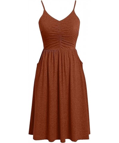 Women V Neck Spaghetti Strap Dress Sleeveless Pleated A Line Midi Dress 2024 Summer Casual Cocktail Beach Dress A1-orange $8....