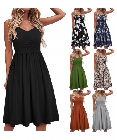 Women V Neck Spaghetti Strap Dress Sleeveless Pleated A Line Midi Dress 2024 Summer Casual Cocktail Beach Dress A1-orange $8....