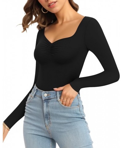 Long Sleeve Bodysuits for Women Sweetheart Neck Body Suit Top Bodysuit Women Fitted Going Out Body Suit Shirts Black $16.49 L...