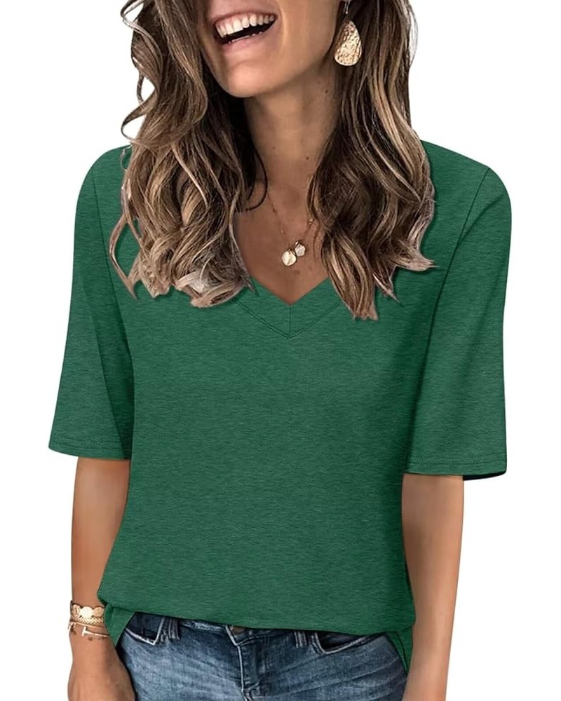 Women's V Neck T Shirts Casual Half Sleeve Tops Basic Summer Tees A Green $11.24 T-Shirts