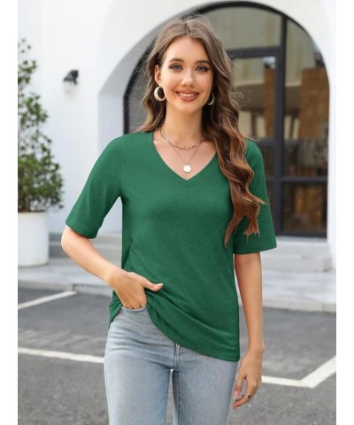 Women's V Neck T Shirts Casual Half Sleeve Tops Basic Summer Tees A Green $11.24 T-Shirts