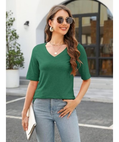 Women's V Neck T Shirts Casual Half Sleeve Tops Basic Summer Tees A Green $11.24 T-Shirts