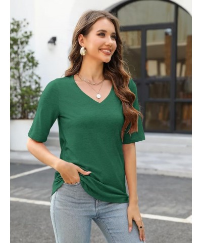 Women's V Neck T Shirts Casual Half Sleeve Tops Basic Summer Tees A Green $11.24 T-Shirts