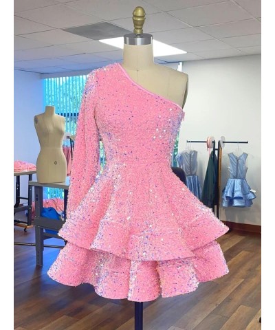 Women's One Shoulder Sequin Homecoming Dresses Short Sparkly Layered Long Sleeve Prom Party Gown Orange $28.59 Dresses