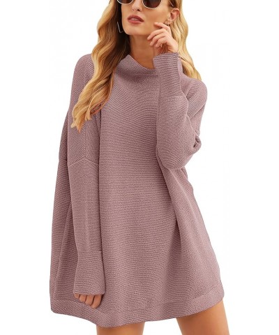 Women's Long Sleeve Mock Neck Sweater Loose Fitting Knit Pullover Tops Slouchy Tunic Dark Purple $18.49 Sweaters