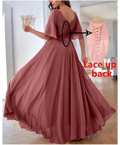 Bridesmaid Dresses with Sleeves Pleated Chiffon Prom Dresses V Neck Formal Wedding Evening Gowns for Women Pink $36.27 Dresses