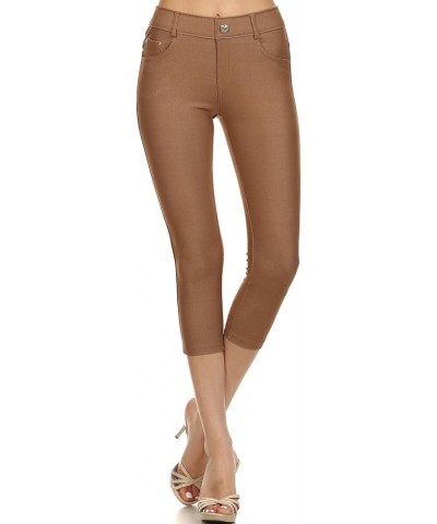 Women's Basic Capri Jeggings Khaki $12.11 Leggings