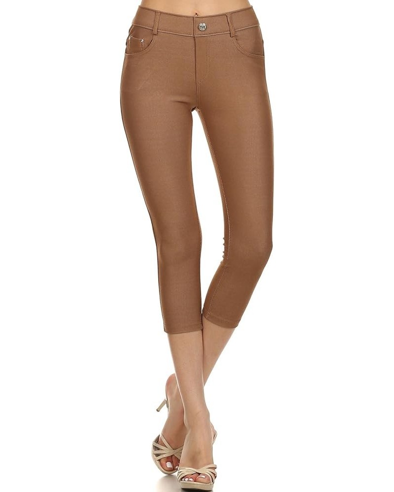 Women's Basic Capri Jeggings Khaki $12.11 Leggings