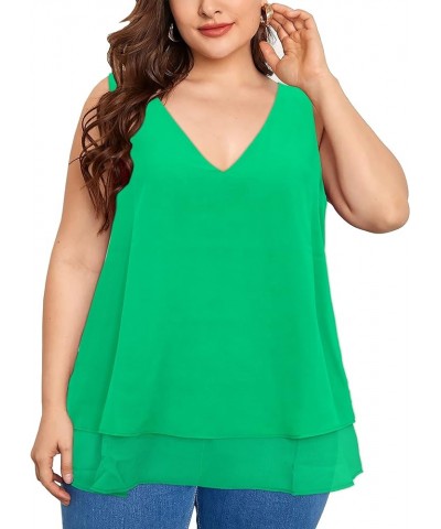 Women's Plus Size Sleeveless Camis Double Layers Casual Chiffon Tank Top Green $12.50 Tanks