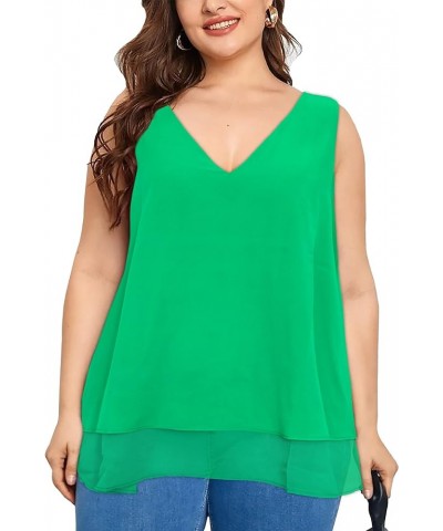 Women's Plus Size Sleeveless Camis Double Layers Casual Chiffon Tank Top Green $12.50 Tanks