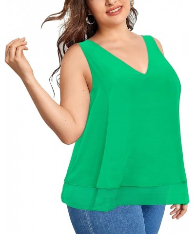 Women's Plus Size Sleeveless Camis Double Layers Casual Chiffon Tank Top Green $12.50 Tanks