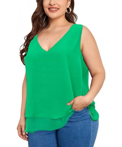 Women's Plus Size Sleeveless Camis Double Layers Casual Chiffon Tank Top Green $12.50 Tanks