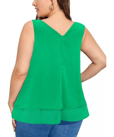 Women's Plus Size Sleeveless Camis Double Layers Casual Chiffon Tank Top Green $12.50 Tanks