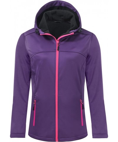 Women's Fleece Lined Softshell Jacket Lightweight Windproof Classic Coat with Hooded Outdoor Purple $22.36 Jackets