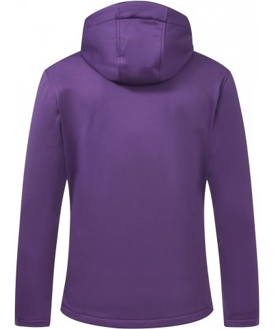 Women's Fleece Lined Softshell Jacket Lightweight Windproof Classic Coat with Hooded Outdoor Purple $22.36 Jackets