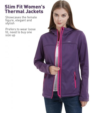 Women's Fleece Lined Softshell Jacket Lightweight Windproof Classic Coat with Hooded Outdoor Purple $22.36 Jackets