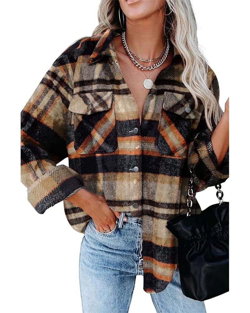 Womens Corduroy Button Down Shacket Casual Long Sleeve Shirt Jacket Oversized Blouses Tops V Orange $10.75 Blouses